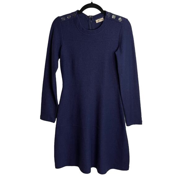Maison Jules Navy Button Shoulder Wool Blend Sweater Dress - Picture 1 of 11